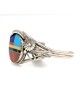 Navajo Signed L Sterling Silver Multi-Stone Inlay Cuff Bracelet